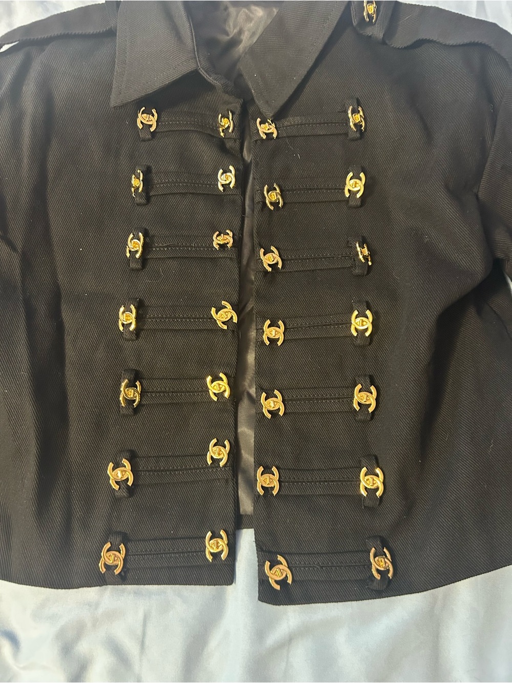 Black Military-Style Gold Hardware Cropped Jacket - Unbranded New - Size Small - Picture 2 of 9